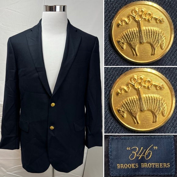 Brooks Brothers 346 Men's 42R Wool/Cashmere Blend Navy Gold Brooks Brothers 346 Men's 42R Wool/Cashmere Blend Navy Gold